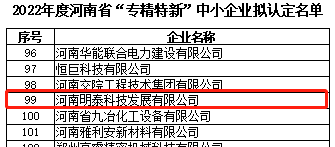 明泰科技入選2022年度河南省“專精特新”中小企業(yè)